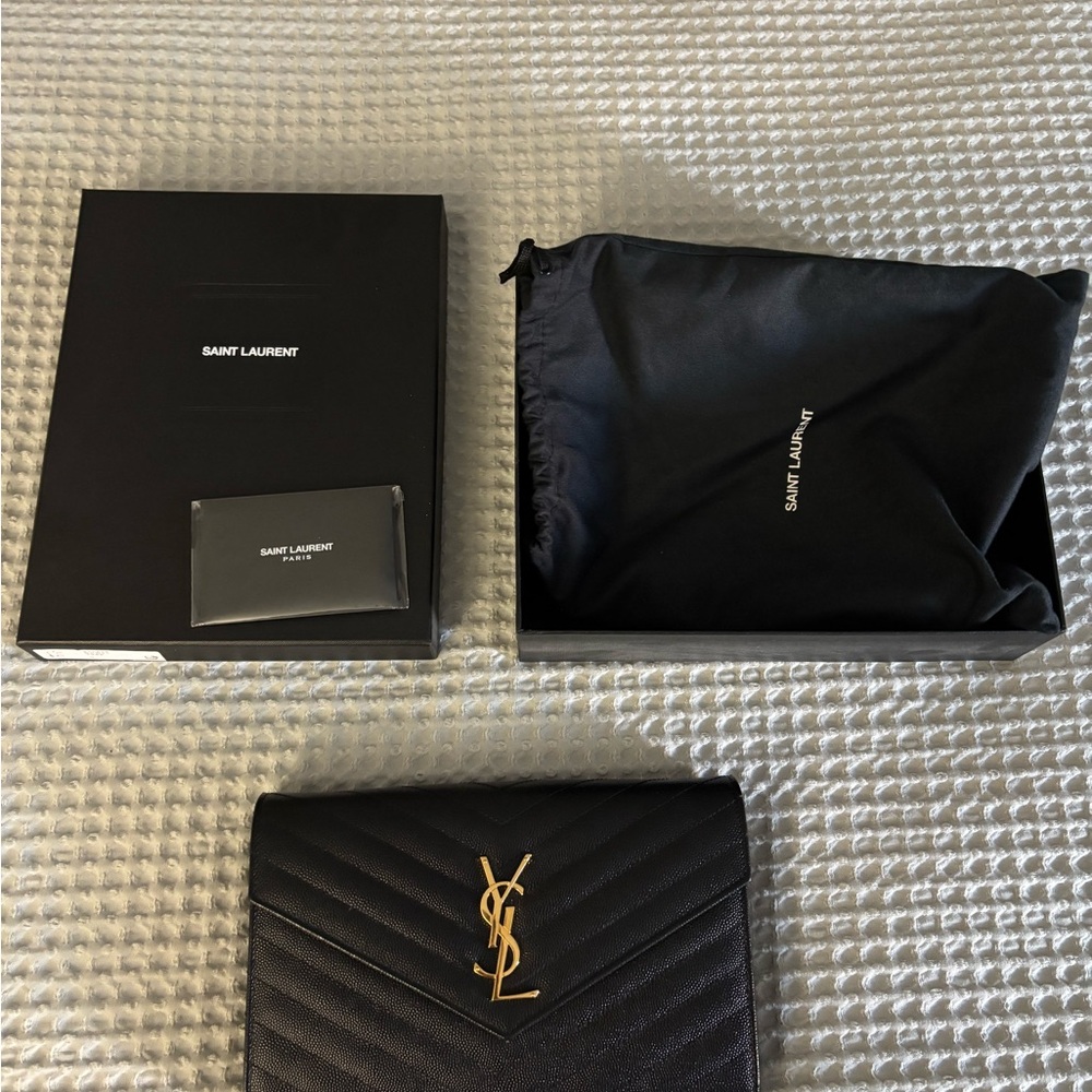 Saint Laurent Black and Gold Quilted Wallet